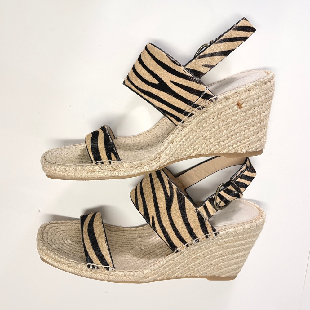 Banana Republic Zebra Print Haircalf Leather Wedge Espadrille Wedge Sandals 9.5M - Picture 4 of 12